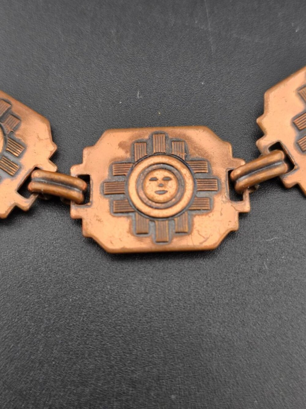 Southwestern Solid Copper Bracelet Happy Sun Face Links Retro Vintage 6.75" - Picture 4 of 7